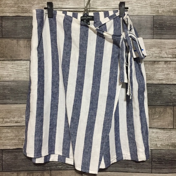 Ellen Tracy Striped Linen Rayon Skirt Women’s XL Blue White - Picture 4 of 8